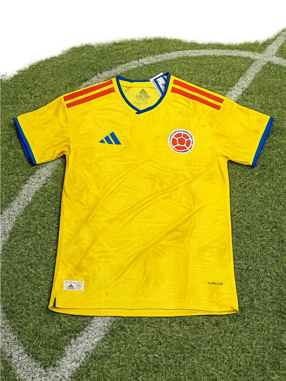 adidas Yellow Colombia Soccer Jersey with Blue and Red Accents